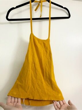 Mustard Yellow Halter Tie Neck Crop Top